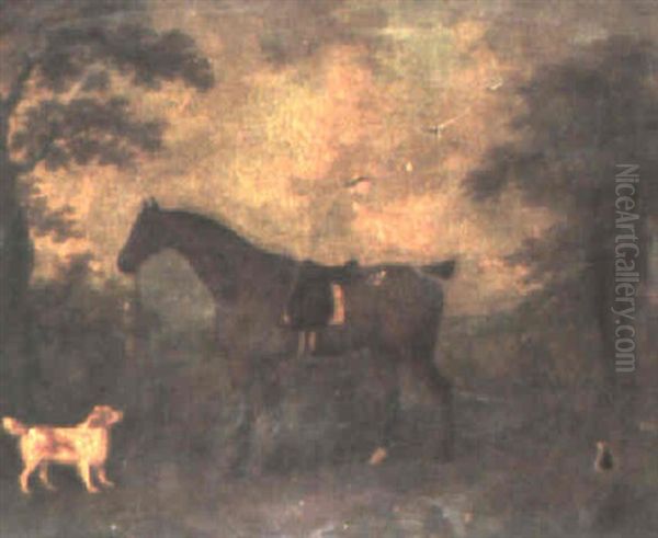 A Bay Hunter And A Spaniel In A Landscape Oil Painting by John Nost Sartorius