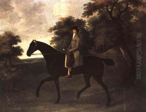 A Wooded Landscape With A Dark Bay Hunter And Rider Up Oil Painting by John Nost Sartorius