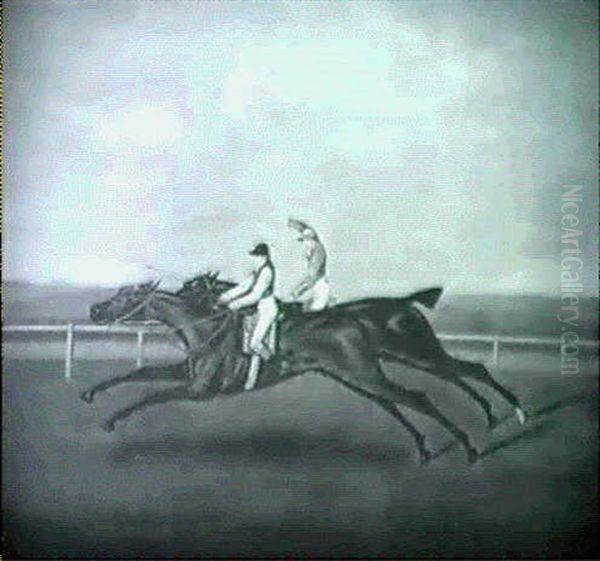 The Close Match/a Riding Scene Oil Painting by John Nost Sartorius