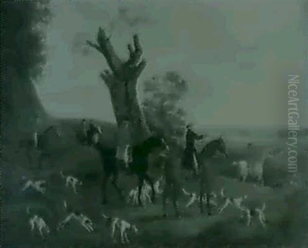 Mounted Huntsmen And Gounds In An                           Extensive Landscape by John Nost Sartorius