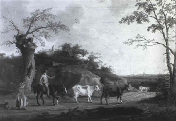 A Drover Passing A Milkmaid On A Country Road Oil Painting by John Nost Sartorius