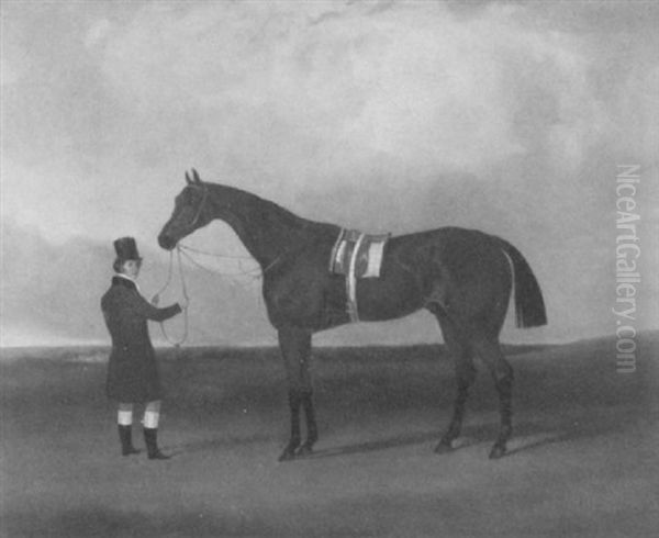 A Bay Racehorse Held By A Groom Oil Painting by John Nost Sartorius