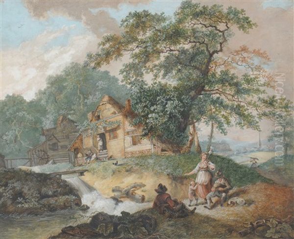 Rustic Scene With Figures Before A Mill Oil Painting by Richard Sasse