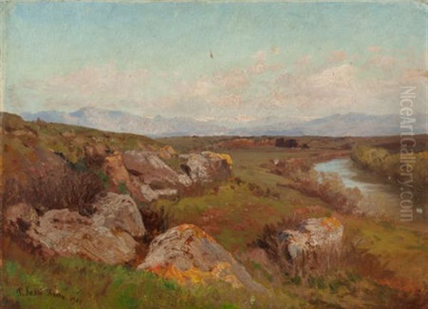 Landscape Outside Rome, 1905 Oil Painting by Pietro Sassi