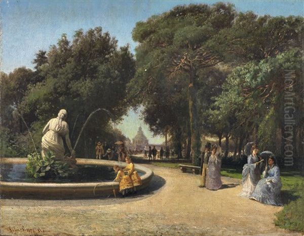 Figuras Num Jardim (pair) Oil Painting by Pietro Sassi