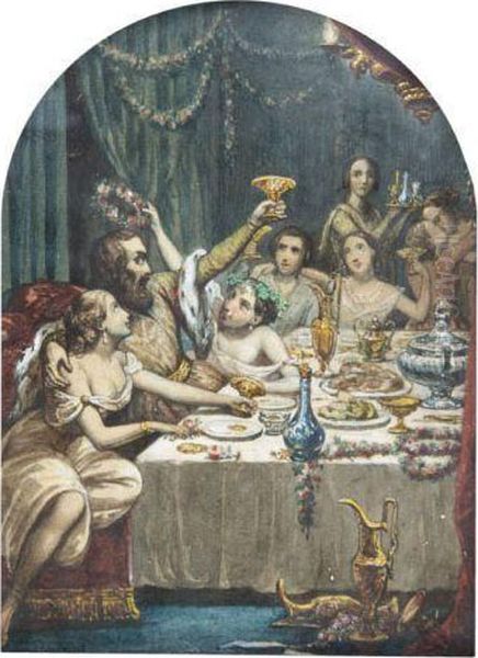 Le Banquet Oil Painting by Jules Joseph Bourdet