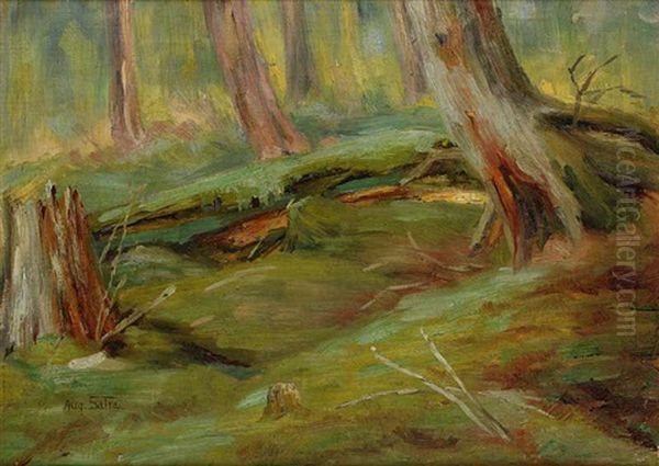 A Forest Interior Oil Painting by Augustin Satra