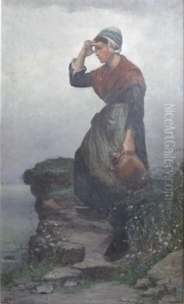 Woman Gazing At The Sea Oil Painting by Walter Satterlee