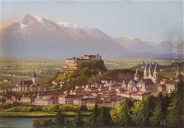 Ansicht Von Salzburg Mit Festung Oil Painting by Hubert Sattler