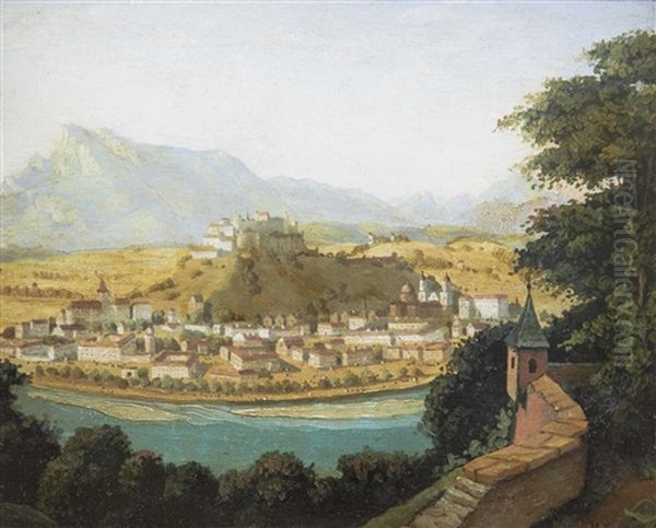 Salzburg Mit Festung Und Untersberg, Vom Kapuzinerberg Gesehen Oil Painting by Hubert Sattler