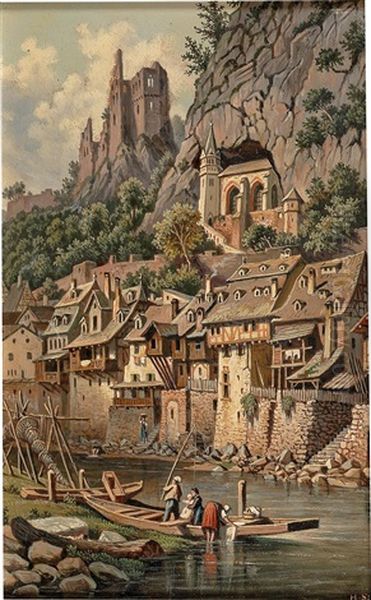 View Of The Rock Church And Castle Ruins In Idar-oberstein Oil Painting by Hubert Sattler