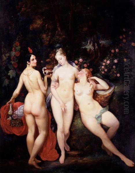 The Three Graces Oil Painting by Jules Joseph Bourdet