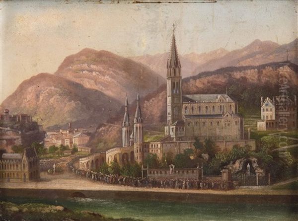 Prozession Im Wallfahrtsort Lourdes Oil Painting by Hubert Sattler