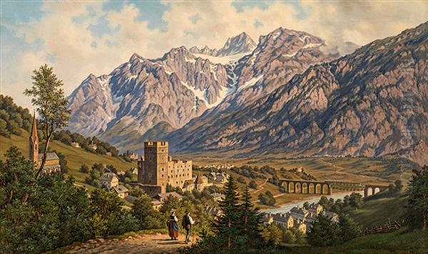 Blick Auf Landeck In Tirol Oil Painting by Hubert Sattler