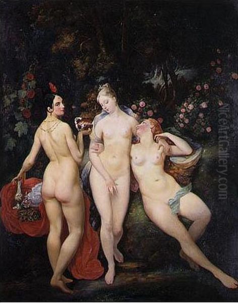 The Three Graces Oil Painting by Jules Joseph Bourdet