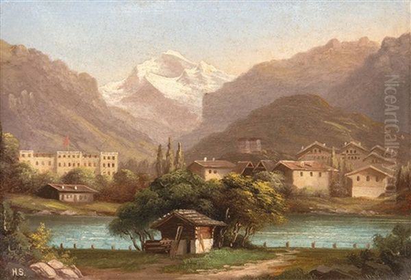 Blick Auf Interlaken Mit Dem Jungfrau-gipfel Im Hintergrund Oil Painting by Hubert Sattler