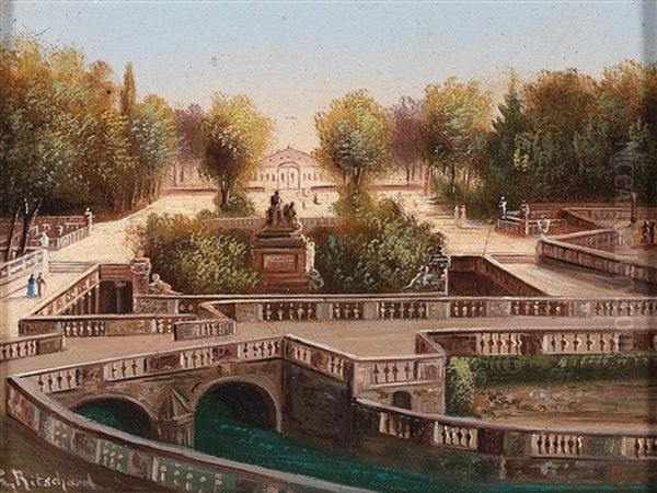 Les Jardins De La Fontaine Oil Painting by Hubert Sattler