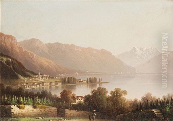 Blick Auf Montreux Am Genfersee Oil Painting by Hubert Sattler