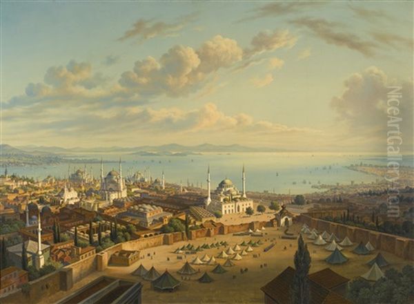 Constantinople From The Fire Tower Of Beyazit Oil Painting by Hubert Sattler