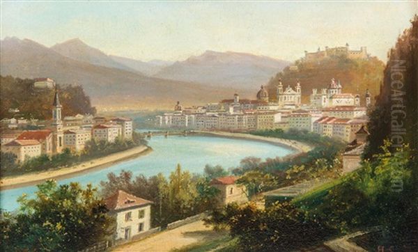 Salzburg Von Mulln Gesehen Oil Painting by Hubert Sattler