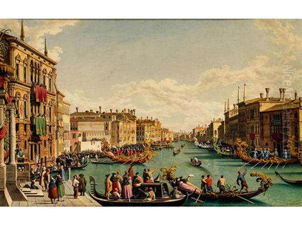 Das Redentore-fest In Venedig Oil Painting by Hubert Sattler