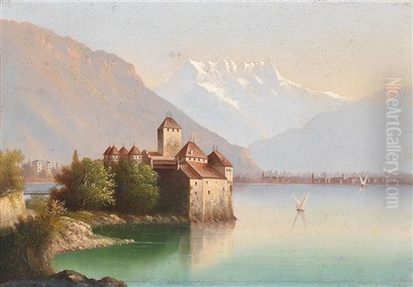 Blick Auf Schlos Chillon Am Genfer See Oil Painting by Hubert Sattler