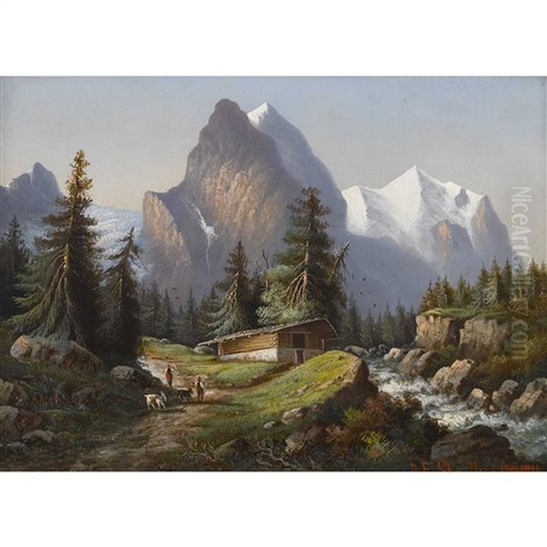 Well- Und Wetterhorn Von Der Rosenlaui Aus Oil Painting by Hubert Sattler