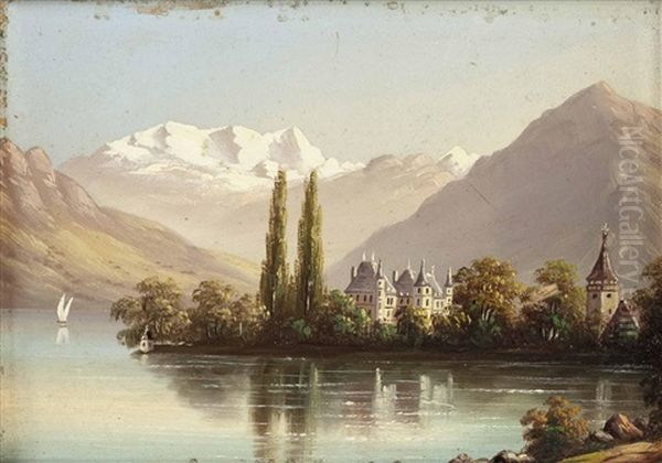 Schloss Schadau Am Thunersee Oil Painting by Hubert Sattler