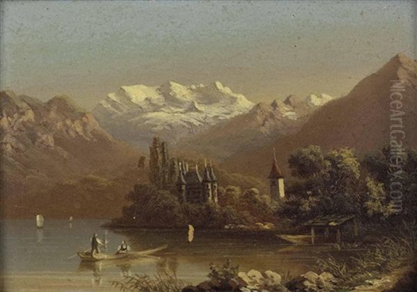 Schloss Schadau Und Kirche Von Scherzligen Am Thunersee Oil Painting by Hubert Sattler