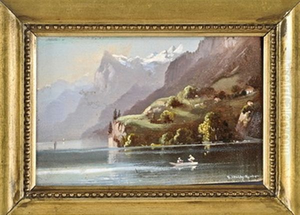 Alpine Landschaft Mit Bergsee Oil Painting by Hubert Sattler