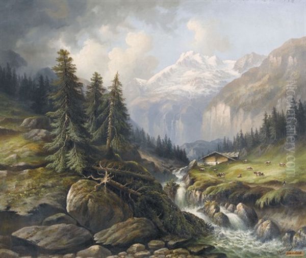 Handeck Oil Painting by Hubert Sattler