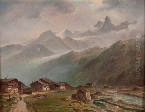 Bauernhauser, Im Hintergrund Das Montblanc-massiv by Hubert Sattler