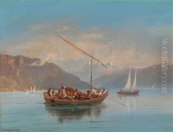 Heimkehrende Marktleute Am Genfersee Oil Painting by Hubert Sattler