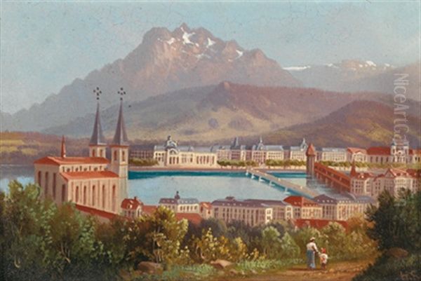 Luzern Mit Pilatus Oil Painting by Hubert Sattler