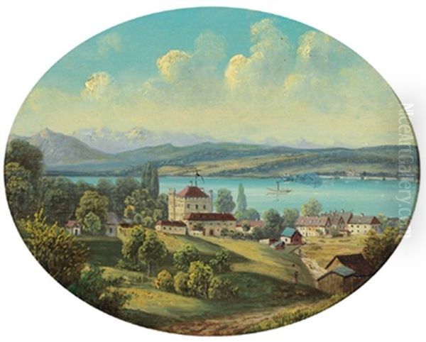 Blick Auf Schlos Possenhofen Am Starnberger See Oil Painting by Hubert Sattler