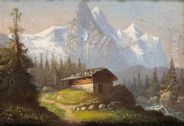 Well Und Wetterhorn, Rosenlauigletscher Oil Painting by Hubert Sattler