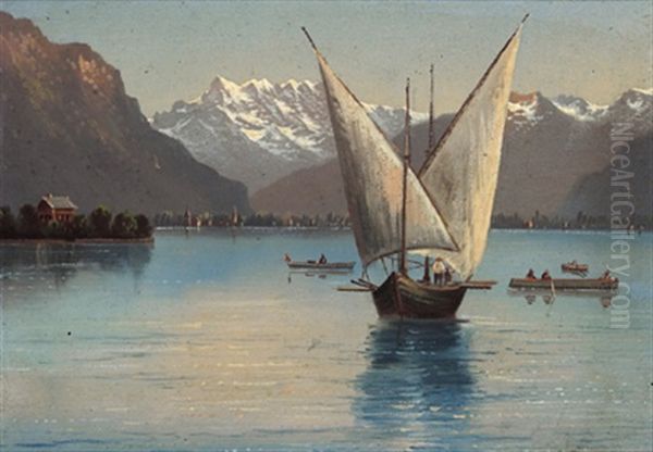 Eine Ansicht Aus Der Schweiz (?) Oil Painting by Hubert Sattler