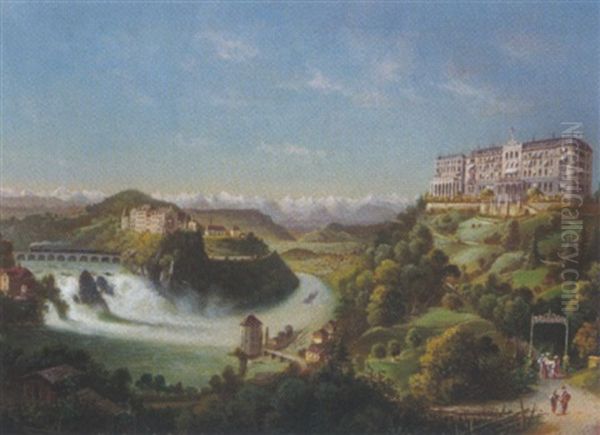 Blick Auf Den Rheinfall Oil Painting by Hubert Sattler