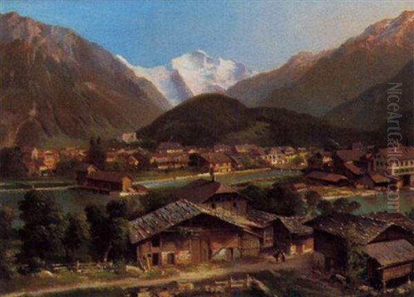 Blick Auf Die Jungfrau Von Interlaken Und Dem Untersee Aus Oil Painting by Hubert Sattler