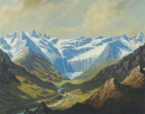 Schweizer Gebirgstal Oil Painting by Hubert Sattler