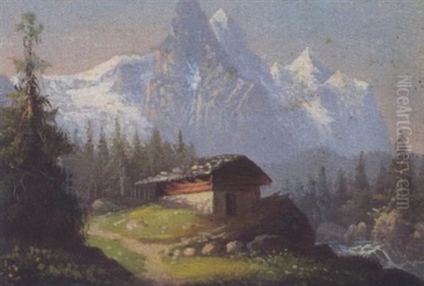 Blick Auf Das Wellhorn Und Wetterhorn In Der Schweiz Oil Painting by Hubert Sattler