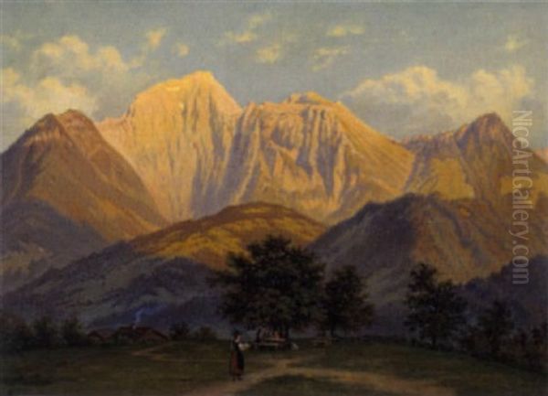 Blick Auf Die Jungfrau Mit Figurlicher Staffage Im Vordergrund Oil Painting by Hubert Sattler