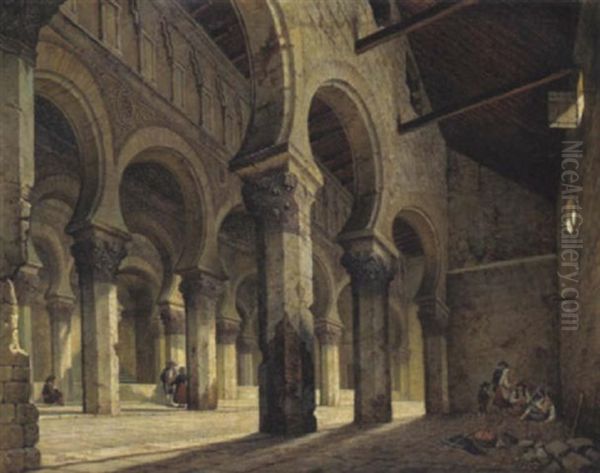 Innenraum Der Kathedrale Santa La Blanca, Toledo Oil Painting by Hubert Sattler