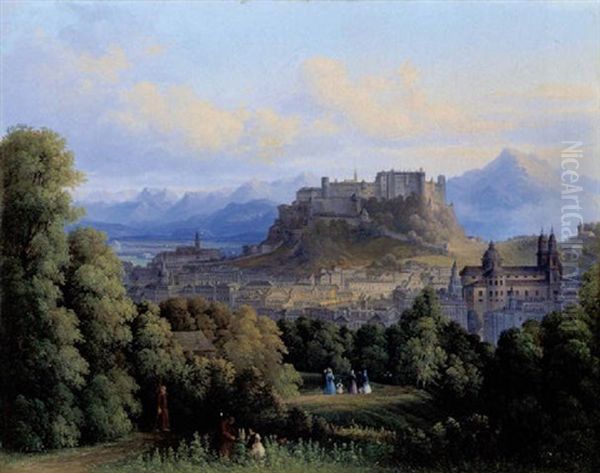 Blick Auf Salzburg, Vom Kapuzinerberg Aus Gesehen Oil Painting by Hubert Sattler