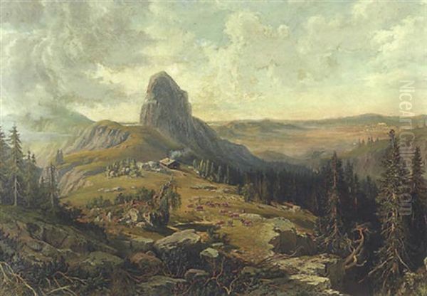 Blick Auf Den Nockstein, Im Hintergrund Salzburg Oil Painting by Hubert Sattler