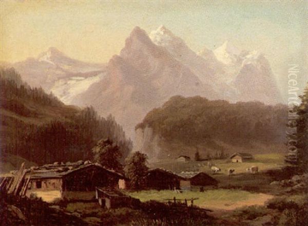 Well- Und Wetterhorn Von Der Gschwandner Matte Gesehen Oil Painting by Hubert Sattler