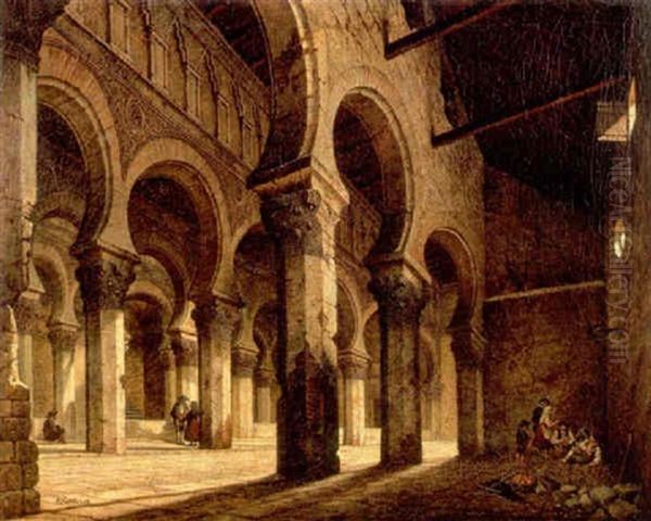 Interior Of Santa La Blanca, Toledo Oil Painting by Hubert Sattler