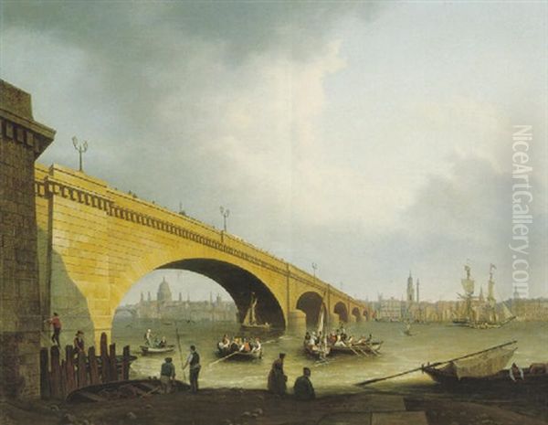 View Of London Bridge From The Thames Oil Painting by Hubert Sattler