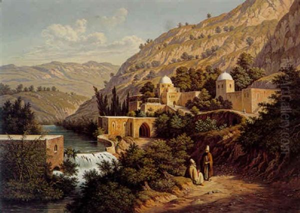 Near Eastern Landscape (lebanon?) Oil Painting by Hubert Sattler