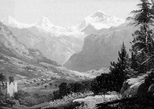 Jungfrau, Eiger, Monch Von Unspunnen Aus Oil Painting by Hubert Sattler